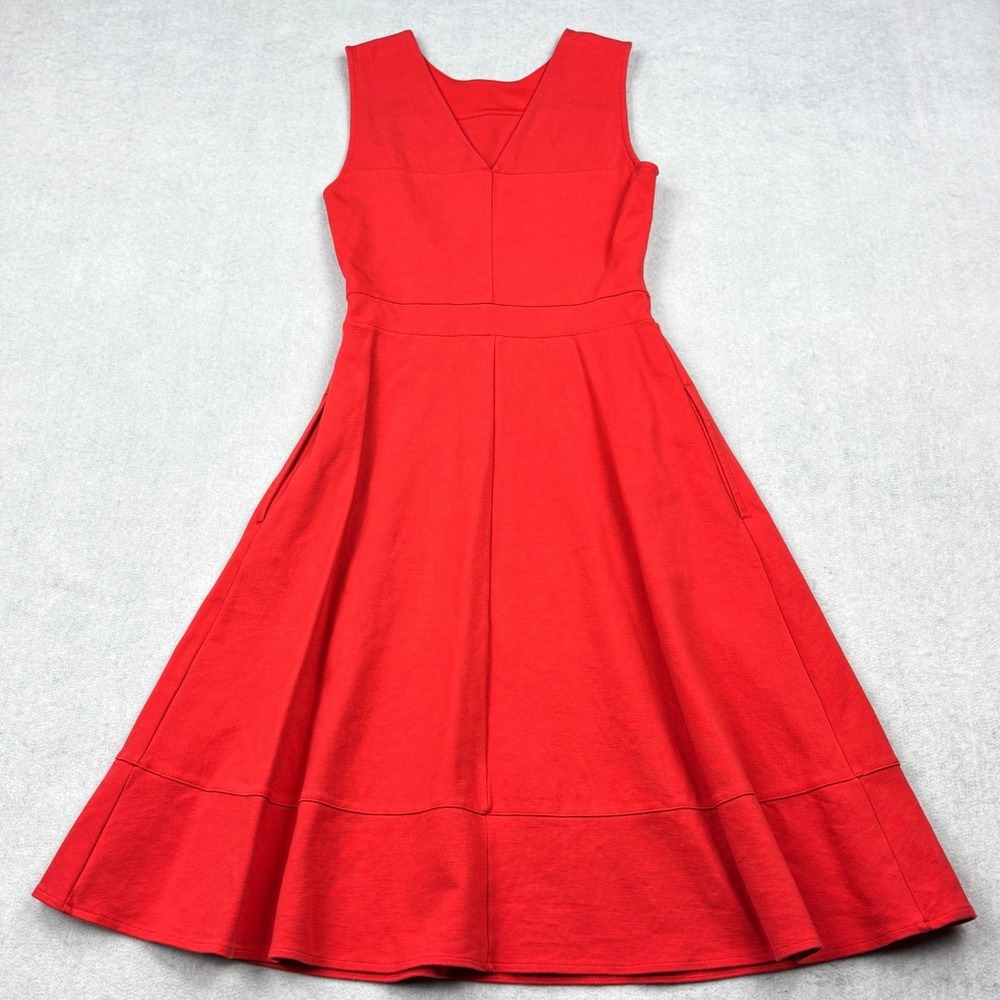 Lands End Womens 2 Red Sleeveless Stretch Ponte Fit Flare Swing Dress Midi